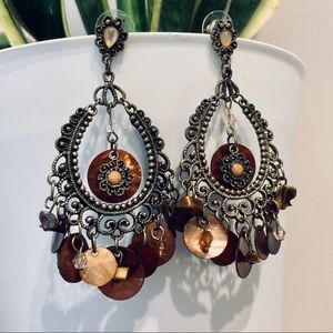 Boho large copper tone dangle earrings